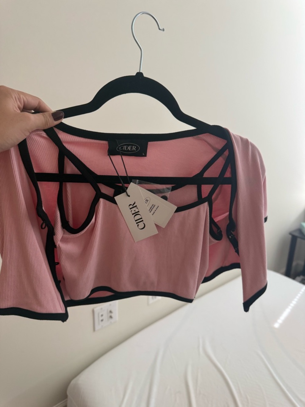 Cider Pink Ribbed Crop Top with Black Strap Accents